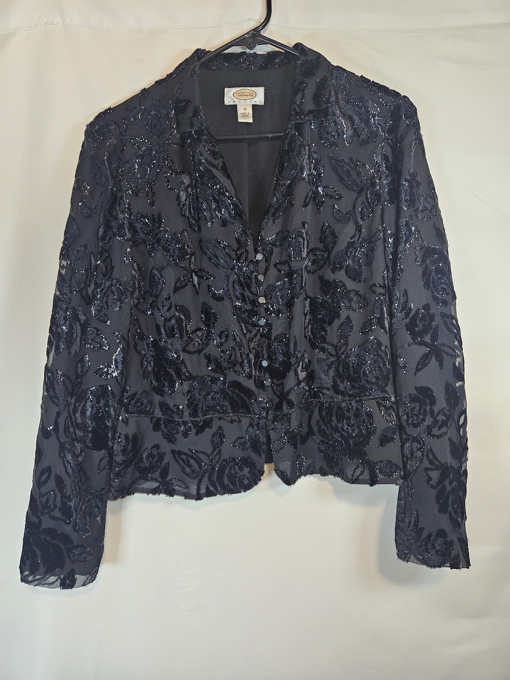 Talbots Black Floral Sequin Blazer